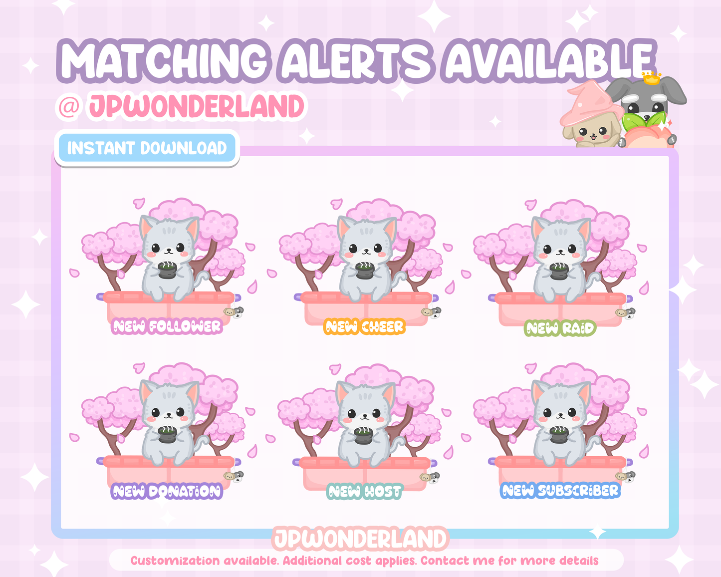 Animated Sakura Kitty Twitch Overlay & Panels