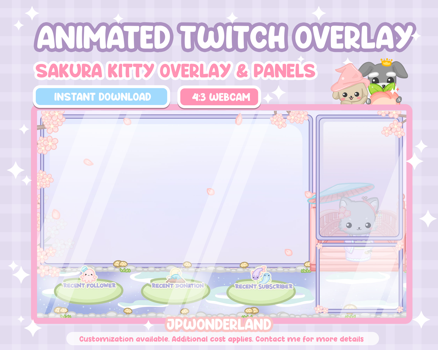 Animated Sakura Kitty Twitch Overlay & Panels