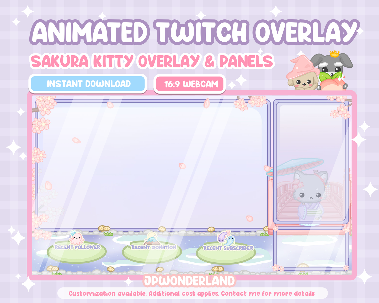 Animated Sakura Kitty Twitch Overlay & Panels