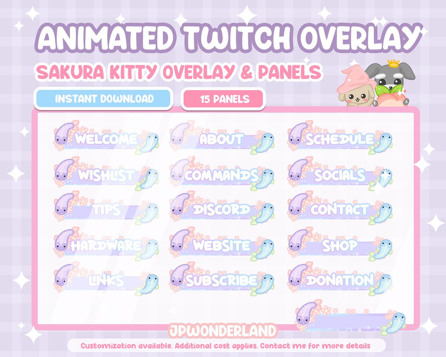 Animated Sakura Kitty Twitch Overlay & Panels