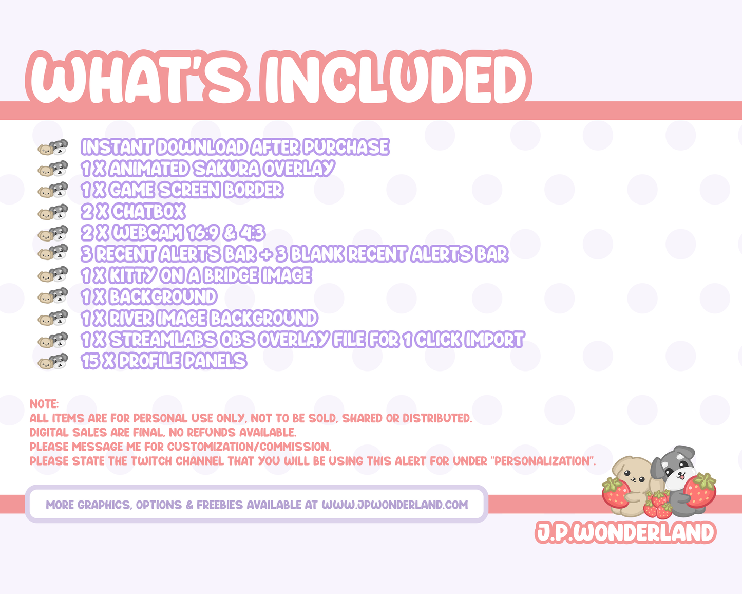 Animated Sakura Kitty Twitch Overlay & Panels