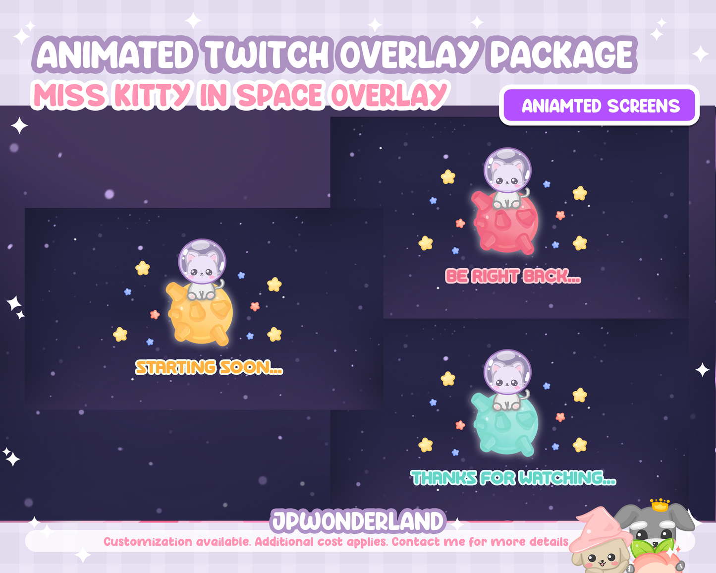 Animated Twitch Overlay Full Package - Space Kitty