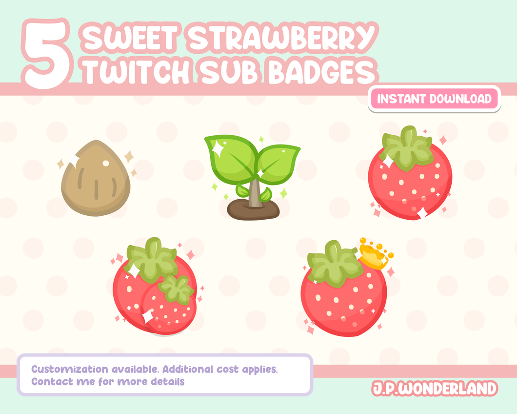 Sweet Strawberry Twitch Badges / Bit Badges / Sub Badges