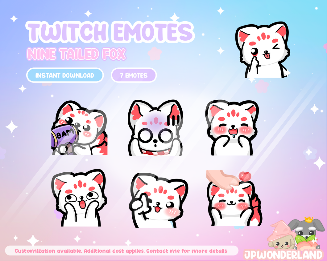 Cute Nine Tailed Fox Twitch Emotes (Set2) / Kumiho Twitch Alert / Gumiho Twitch/Discord