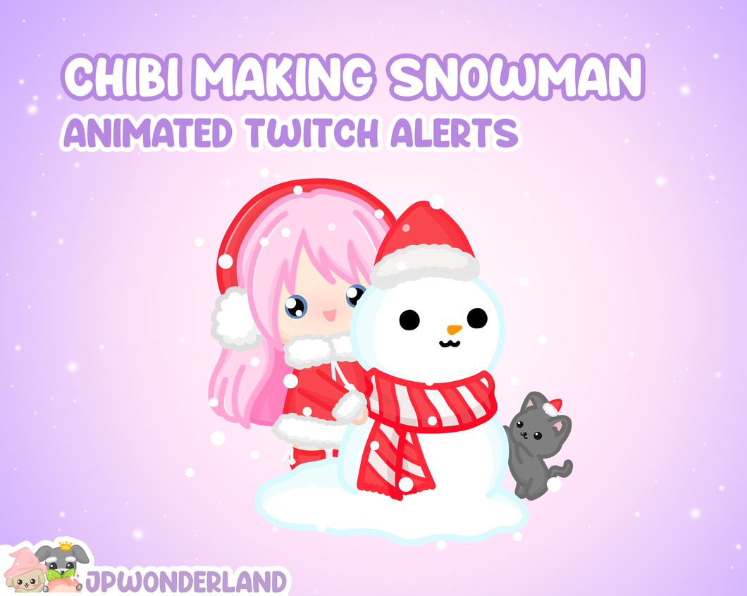 Animated Twitch Alerts - Chibi Making Snowman with kitty