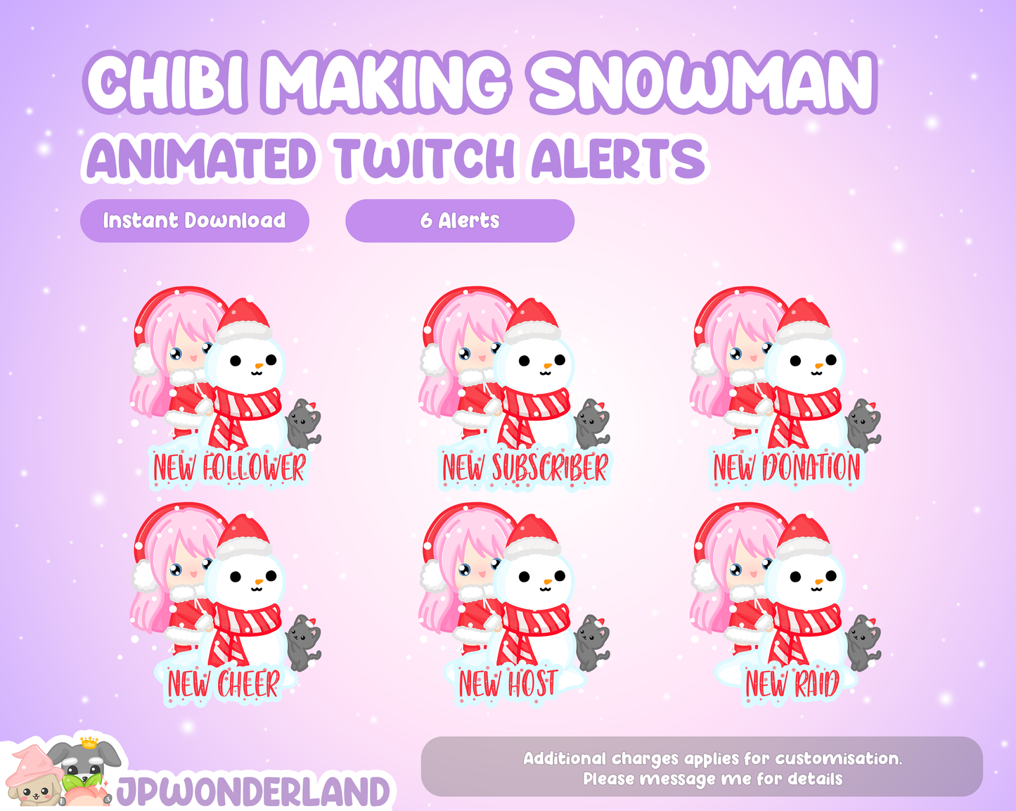 Animated Twitch Alerts - Chibi Making Snowman with kitty