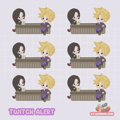 Animated FF7 Twitch Alerts - Final Fantasy VII Tifa & Cloud drinking beer / FF7 Chibi
