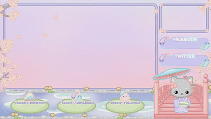 Animated Sakura Kitty Twitch Overlay & Panels