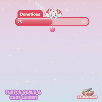 Cute animated Twitch Goals & Chat Widgets - Nine Tail Fox - Donation/Subscriber/Follower/Bits Goal/Chat Widgets