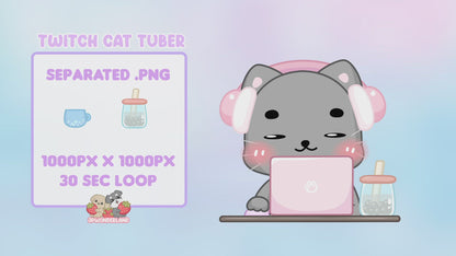 Cute Animated Cat PNGtuber / Vtuber / Gifttuber / Alert for Twitch / Discord / Stream
