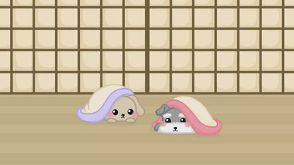 Animated Sakura Puppies Twitch Screens -  Starting Soon, Be Right Back, Thanks for watching & Offline Screens