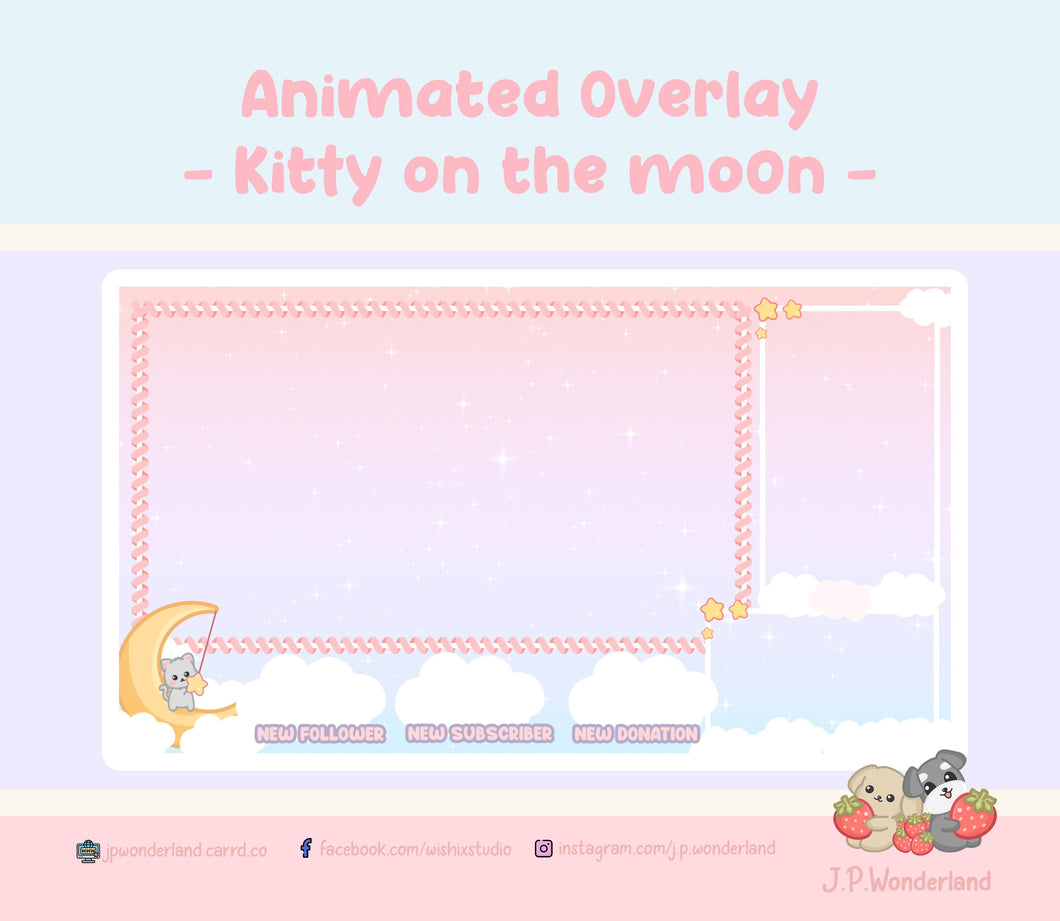 Animated Twitch Overlay -  Kitty on the moon Series