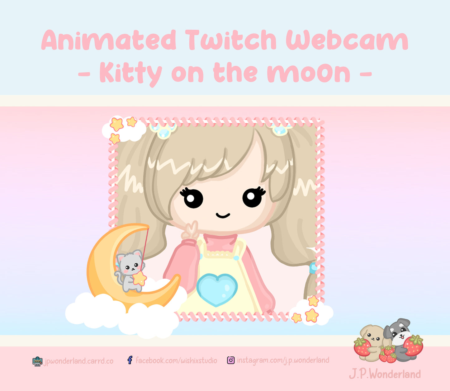 Animated Twitch Webcam -  Kitty on the Moon Series