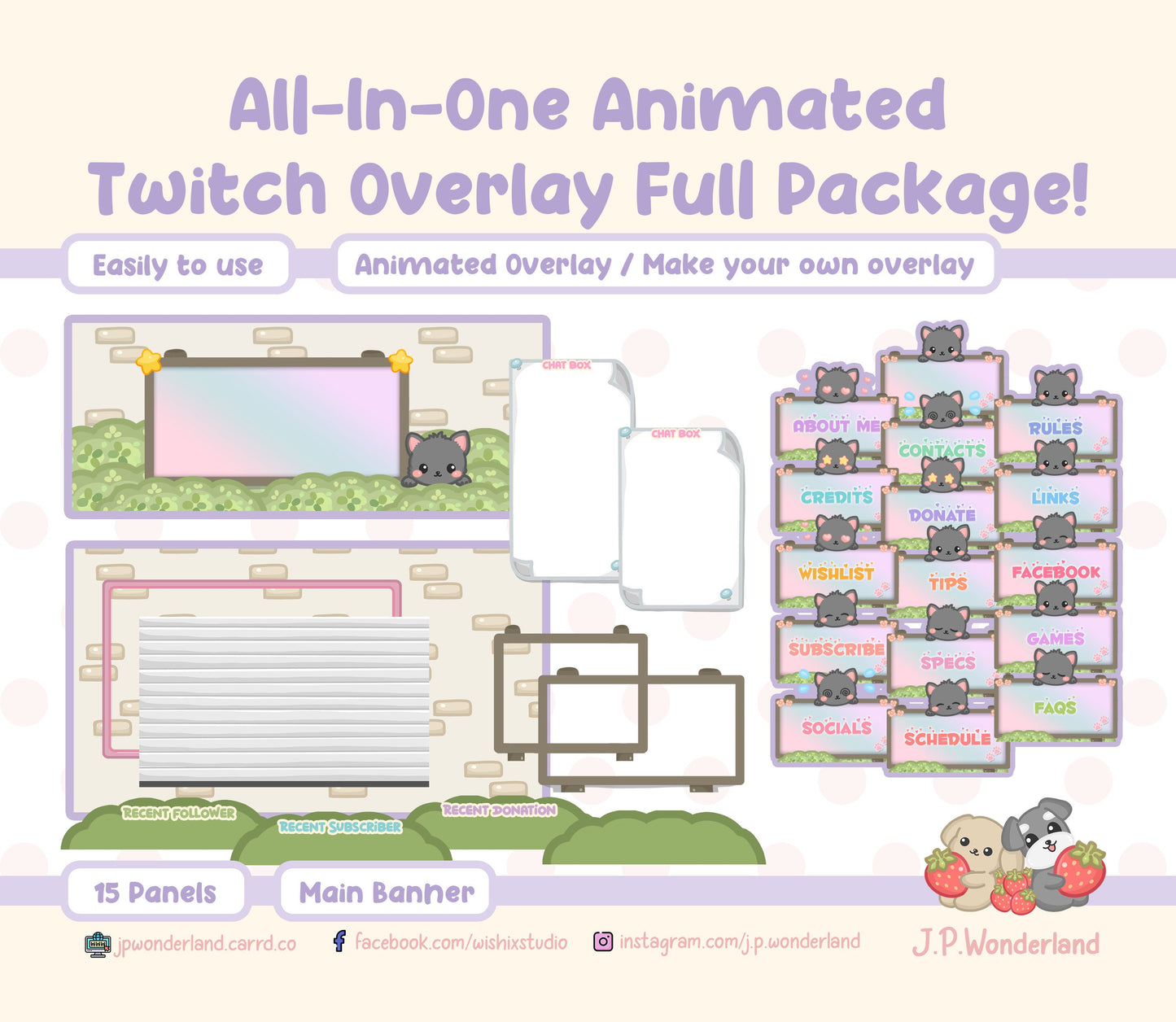 Animated Twitch overlay FULL package - Overlays, Alerts, Panels, Screens, Transitions, Mainbanner - Instant Download!