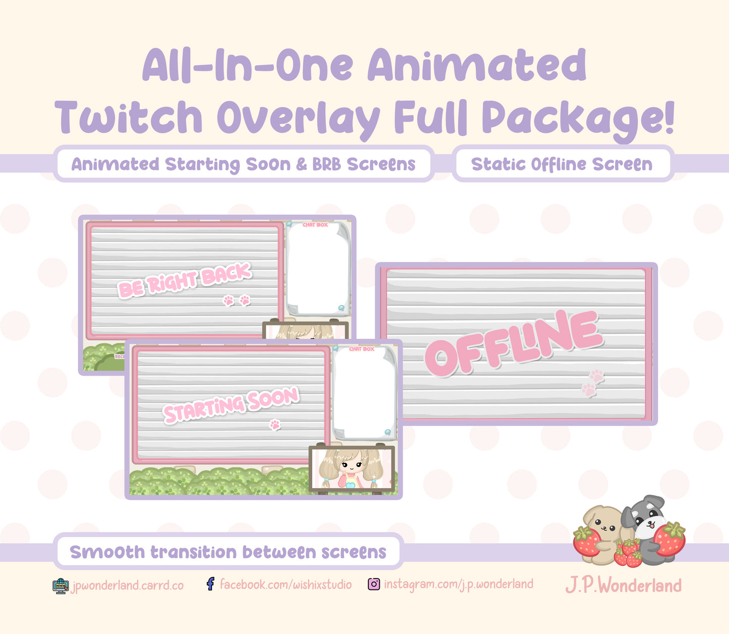 Animated Twitch overlay FULL package - Overlays, Alerts, Panels, Screens, Transitions, Mainbanner - Instant Download!