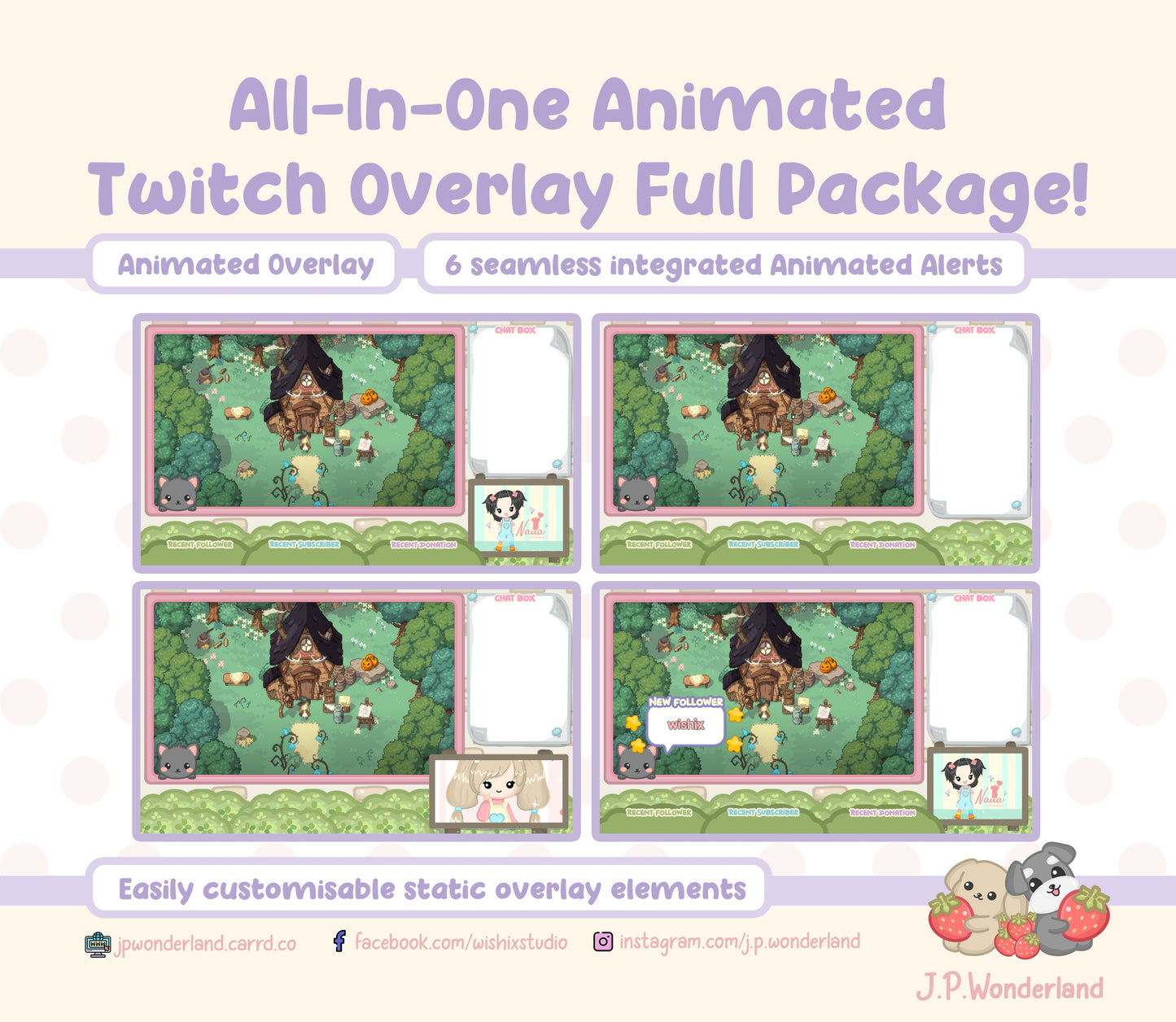 Animated Twitch overlay FULL package - Overlays, Alerts, Panels, Screens, Transitions, Mainbanner - Instant Download!