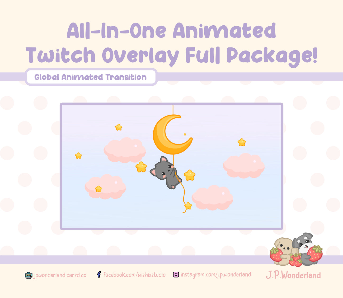 Animated Twitch overlay FULL package - Overlays, Alerts, Panels, Screens, Transitions, Mainbanner - Instant Download!