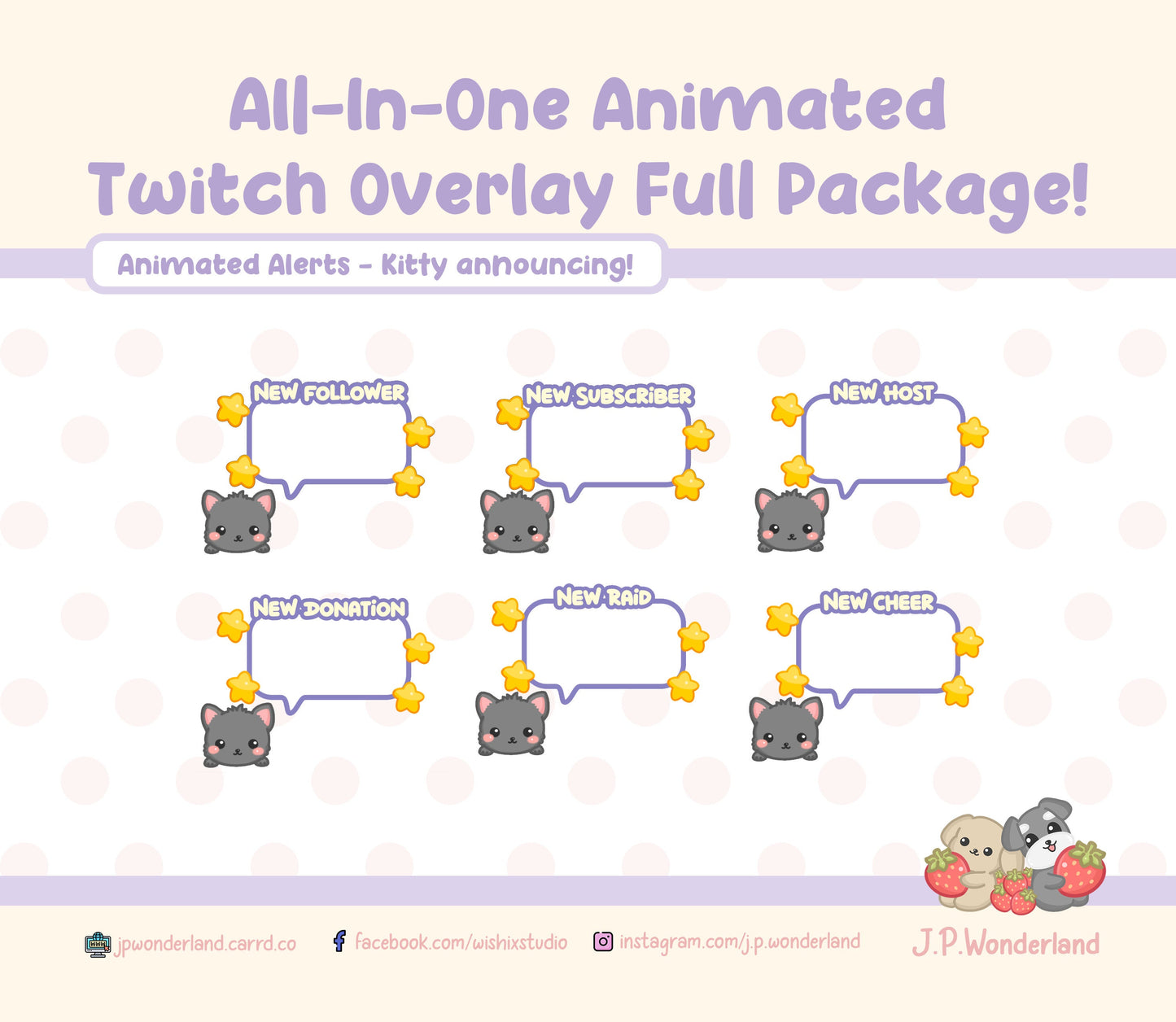 Animated Twitch overlay FULL package - Overlays, Alerts, Panels, Screens, Transitions, Mainbanner - Instant Download!