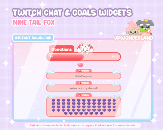 Cute animated Twitch Goals & Chat Widgets - Nine Tail Fox - Donation/Subscriber/Follower/Bits Goal/Chat Widgets