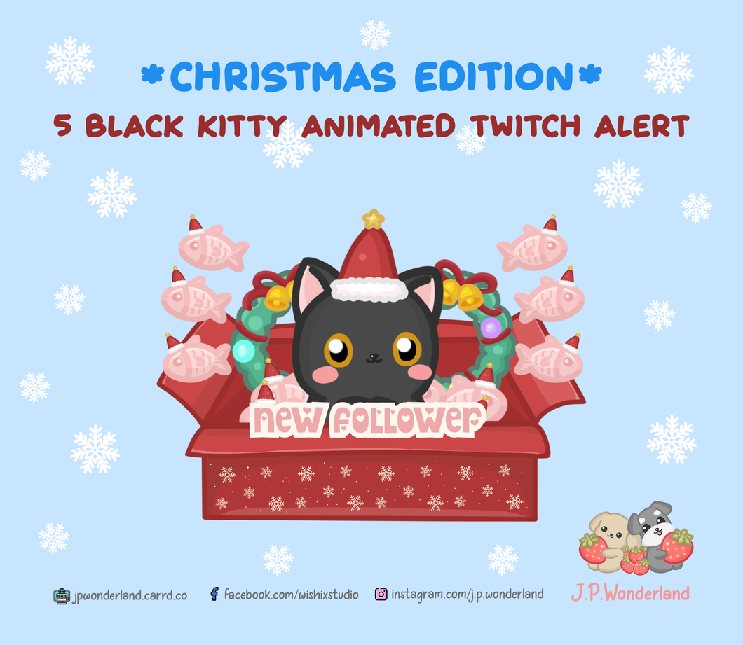 Christmas Black Kitty Twitch Alerts