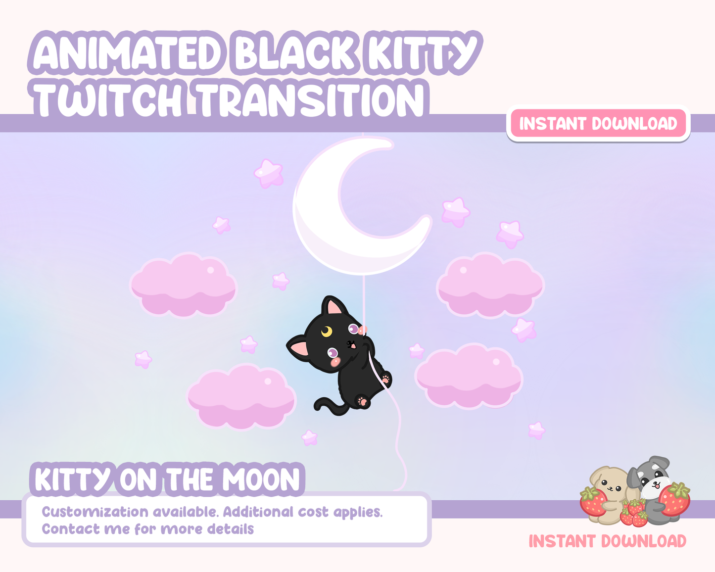 Animated Twitch Transition - Kitty on the Moon Luna Series