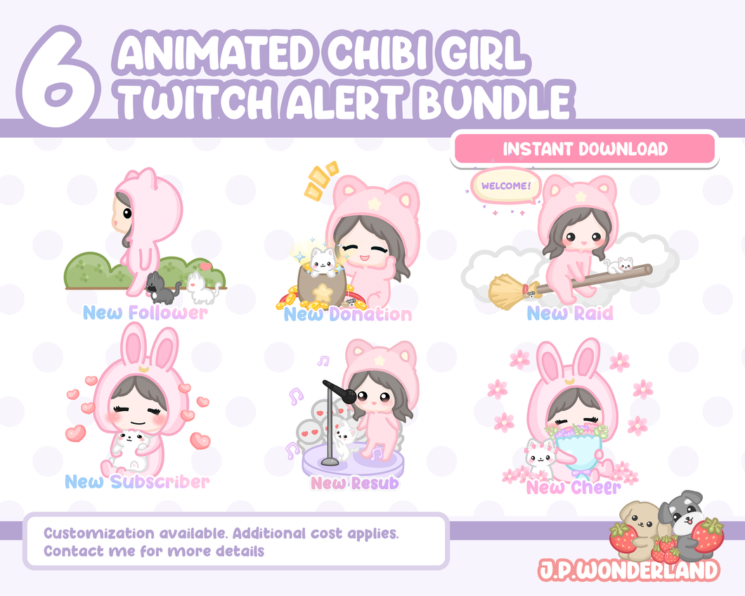 Animated Unique Chibi Girl Twitch Alerts Bundle